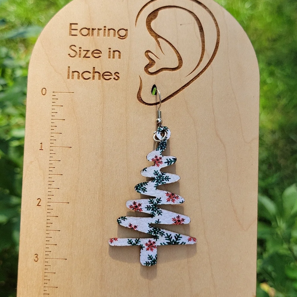 Holiday Tree Leather Drop Earrings - Picture 4 of 4